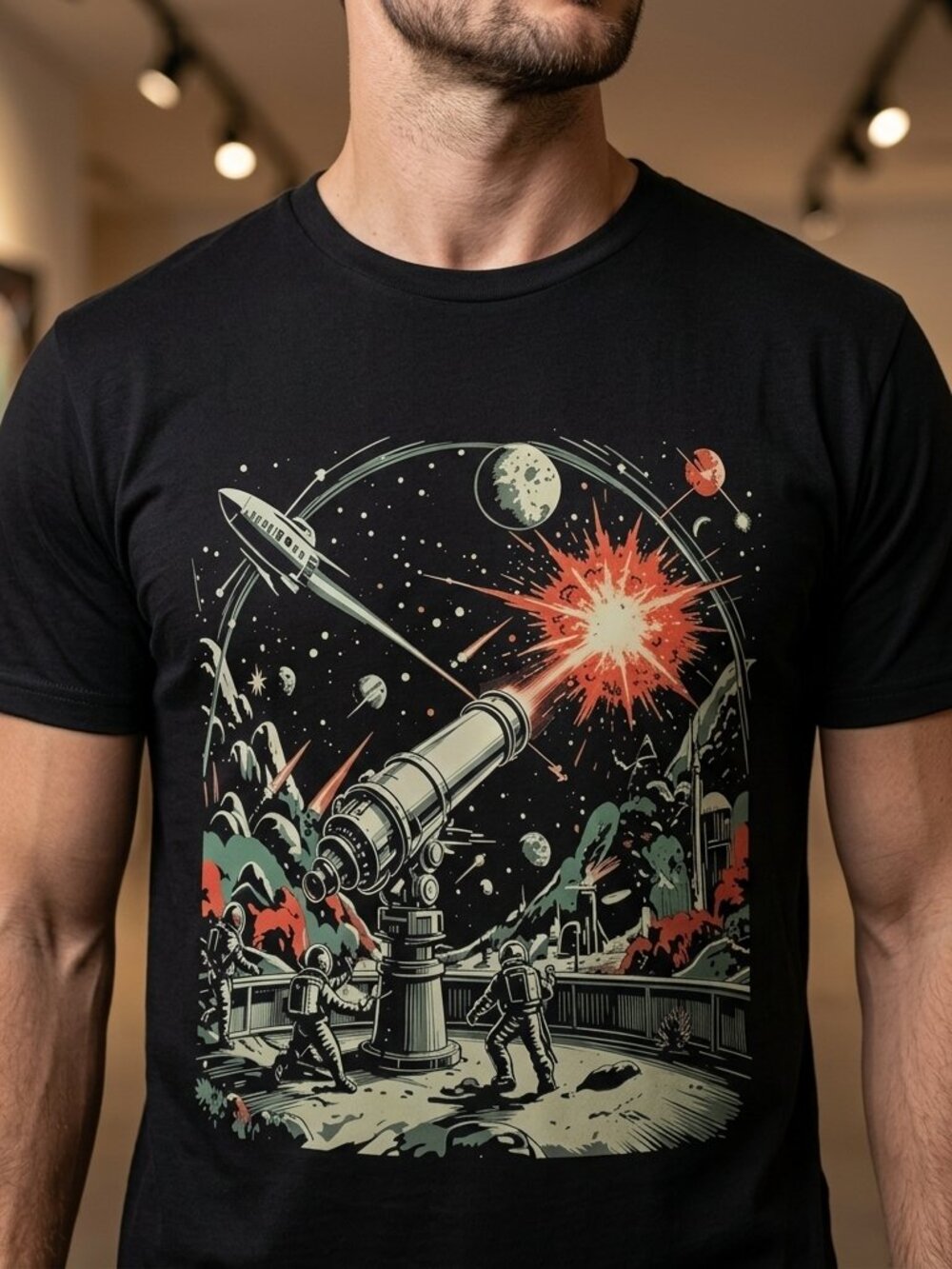 Retro Space Battle Tee • Vintage Sci‑Fi Cartoon Graphic • Unisex